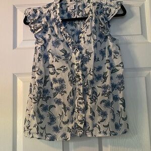 J. Crew Blue Floral Ruffle Blouse